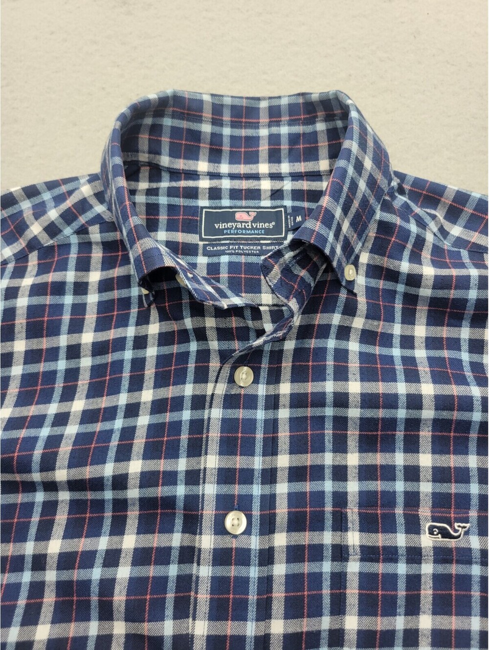 Vineyard Vines Men's Button-Up Medium Blue Long Sleeve Plaid Polyester Tucker - Picture 3 of 10
